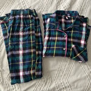 Victorias Secret Plaid Women’s Flannel Pajamas Set - Blue and Green